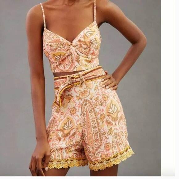 ⭐️ Let Me Be Belted Boho Peasant Hipster Hippie Art Deco Beach Chic Shorts Set - Picture 1 of 3